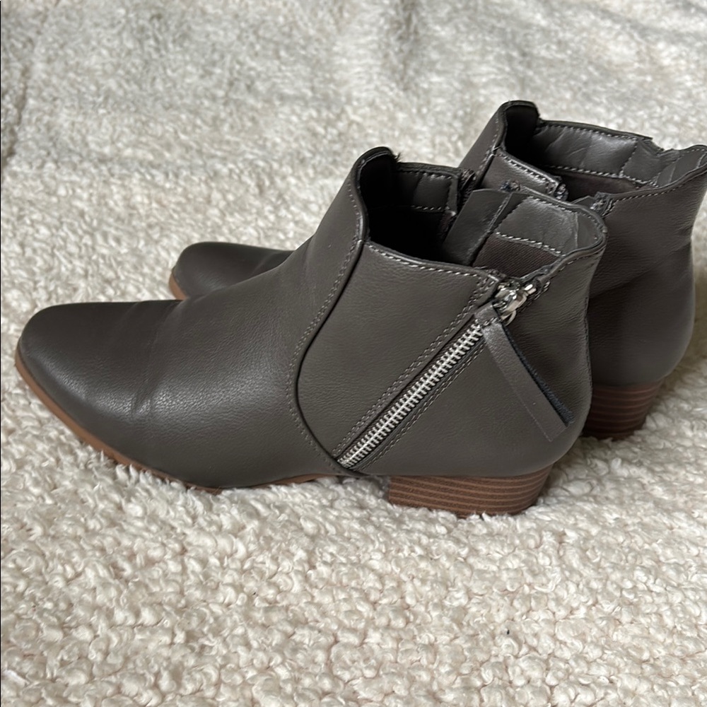 Gray Leather Ankle Boots